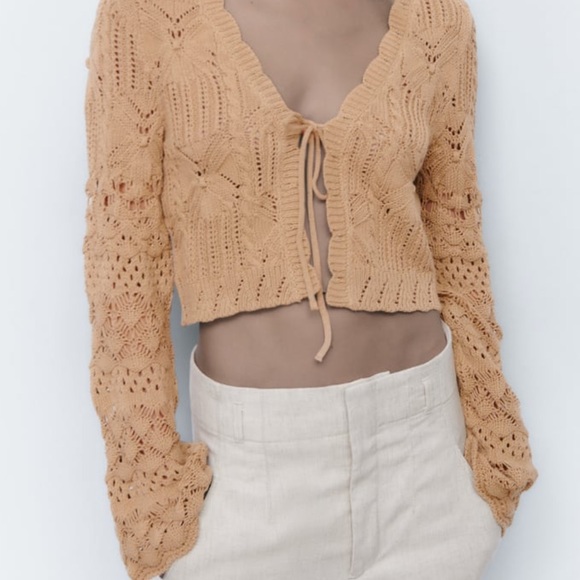 Zara KNIT CARDIGAN WITH TIE small NWT - Picture 6 of 11
